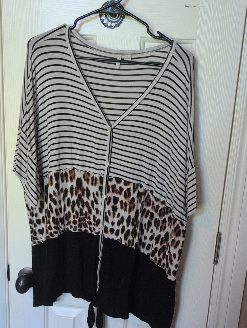 Cato Striped, Leopard & Black Colorblock V-Neck Tunic